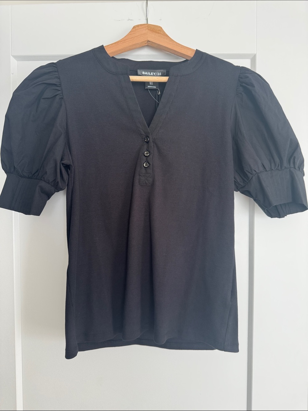Bailey 44 Black Puff Sleeve Henley Top
